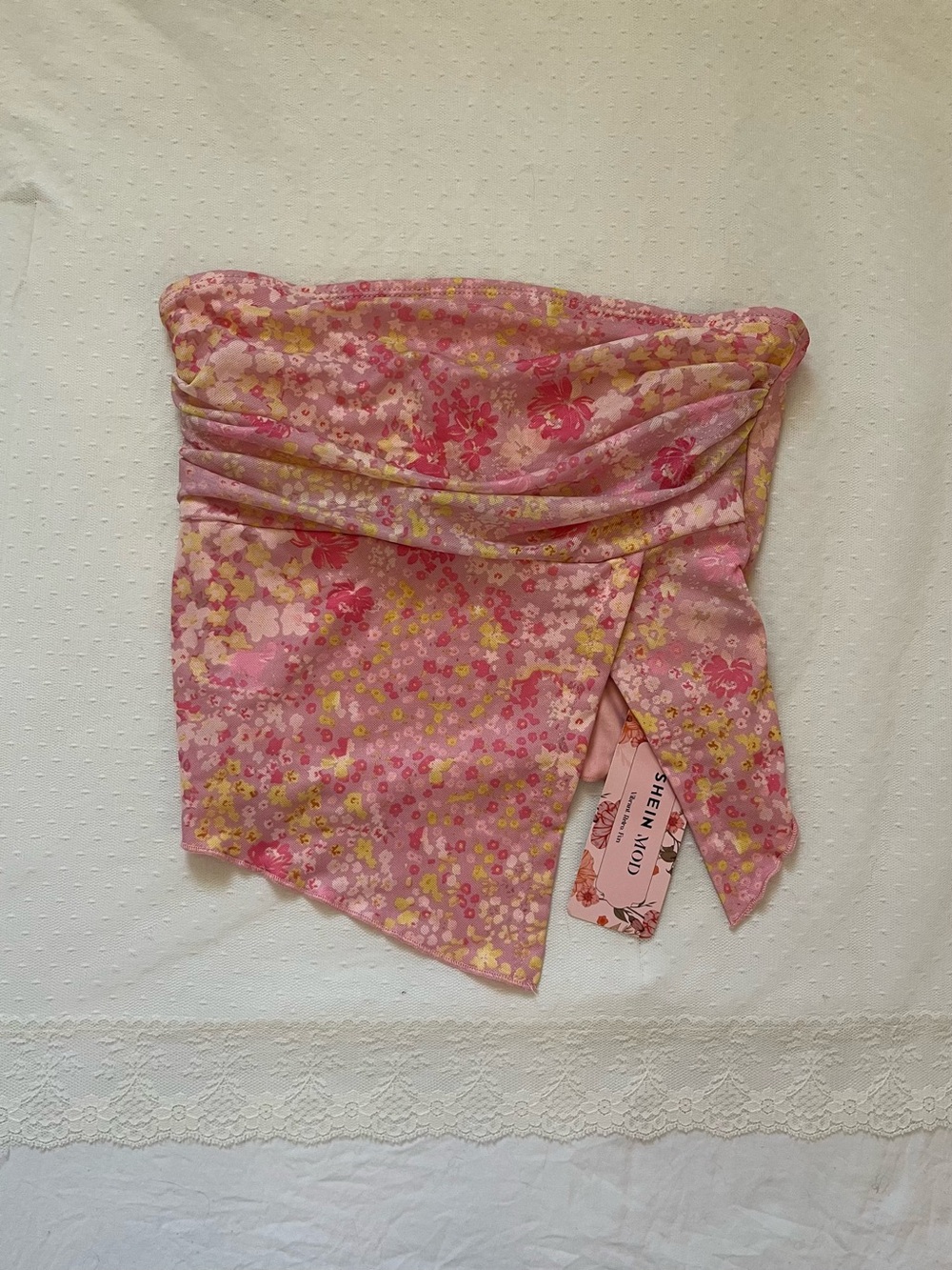 Y2K 2000s Pink Floral Wrap style Tube top Size Extra Small
